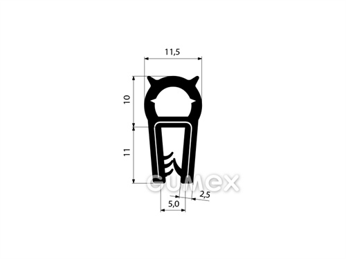 Silikonprofil U-PIRELI mit Metallverstärkung mit oberer Dichtung 3670, 50°ShA, -60°C/+200°C, schwarz, 